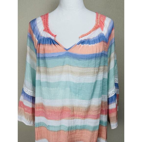 Zac & Rachel Woman 3X Pastel Colorful Bell Sleeve Blouse Peasant Boho Whimsy - Picture 2 of 12